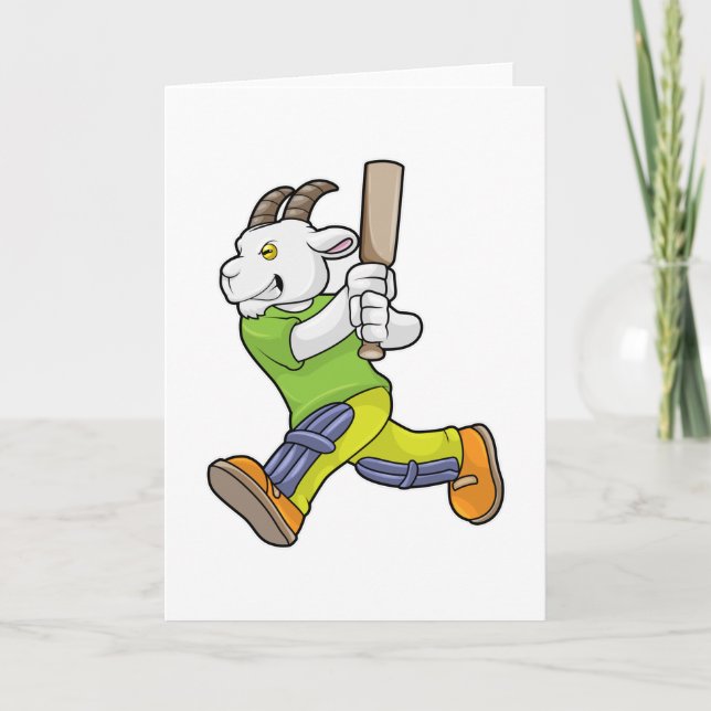 Carte Chèvre en tant que batteur avec batte de cricket (Devant)