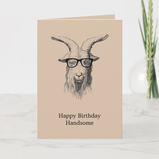 Carte Chèvre hipster crème avec lunettes d'anniversaire (Devant)