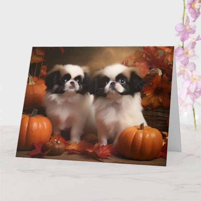 Carte Chi japonais chiot automne délice citrouille  (Orchidée)