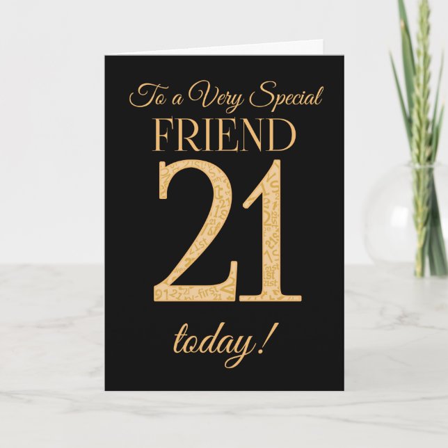 Carte Chic 21st Gold-effet sur Black, Ami Anniversaire (Devant)
