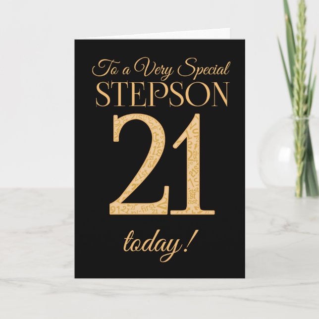 Carte Chic 21st Gold-effet sur Black, Stepson Anniversai (Devant)