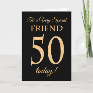 Carte Chic 50ème effet or sur Black, Ami Anniversaire