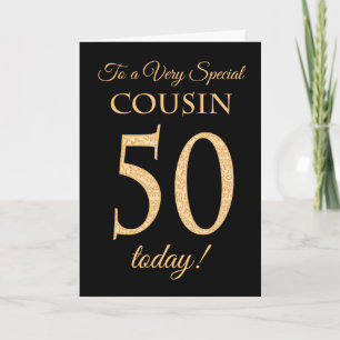 Carte Chic 50ème effet or sur Black, Cousin Anniversaire