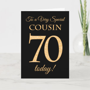 Carte Chic 70ème effet or sur Black, Cousin Anniversaire