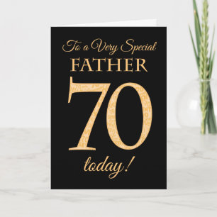 Carte Chic 70ème effet or sur Noir, Père Anniversaire