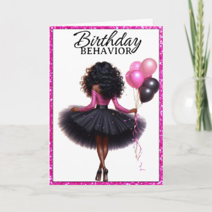 Carte Chic Africaine Américaine Femme Rose/Noir Annivers