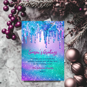 Carte Chic bleu ombre parties scintillant gouttes Noël n