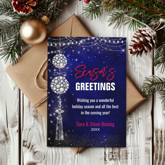 Carte Chic bleu ornements parties scintillant Noël nouve (Créateur téléchargé)