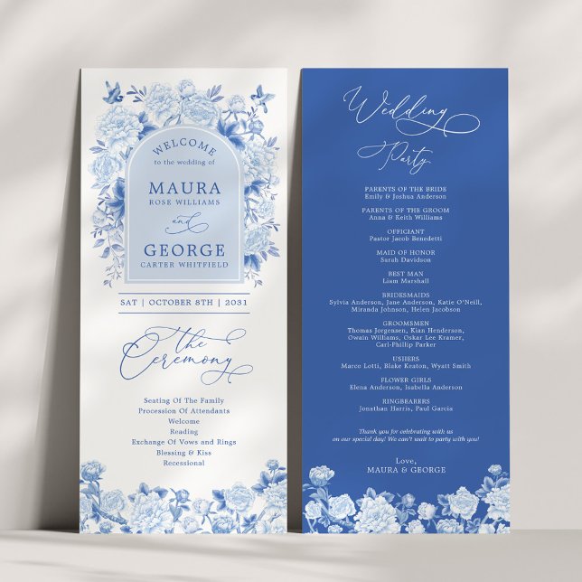 Carte Chic Blue White Chinoiserie Floral Wedding Program (Créateur téléchargé)