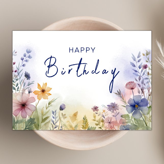 Carte Chic Boho thème Fleur sauvage Marine Joyeux annive (Créateur téléchargé)