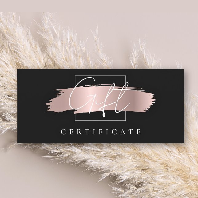 Carte Chic Brush Stroke Rose Gold Black certificat cadea (Créateur téléchargé)