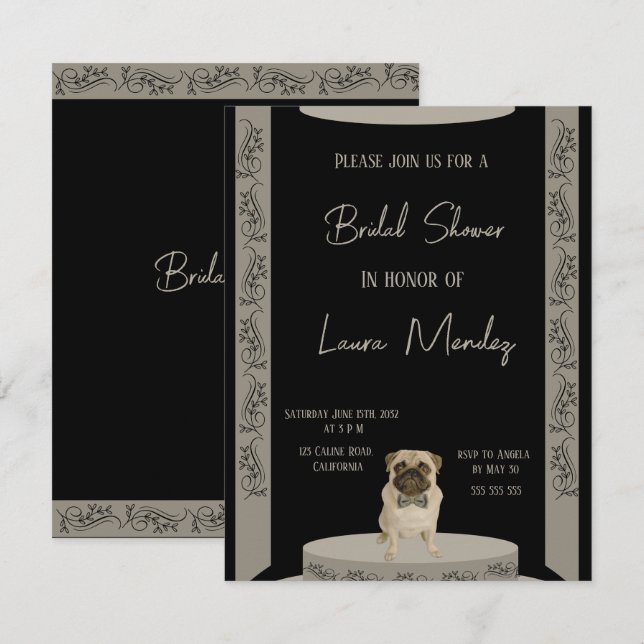 Carte chic chien de carlin mignon Poudre nuptiale Invita (Devant / Derrière)