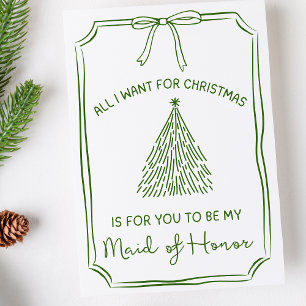 Carte Chic Christmas Tree & Bow Maid of Honor Propositio