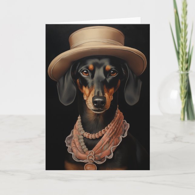 Carte Chic Dachshund Avec Casquette Crème (Devant)
