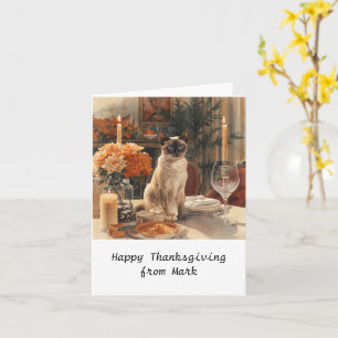 Carte Chic d'automne Siamese Chat hôte chat au dîner