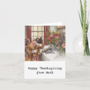 Carte Chic d'automne Siamese Chat hôte chat au dîner