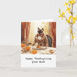 Carte Chic d'automne Siamese Chat hôte chat au dîner
