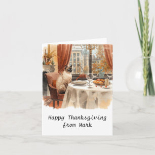 Carte Chic d'automne Siamese Chat hôte chat au dîner