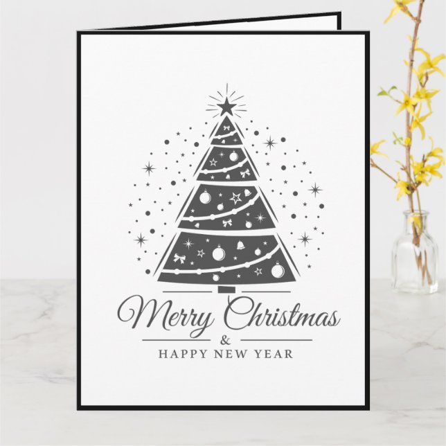 Carte Chic Elegant Black White Merry Christmas Tree      (Fleur jaune)
