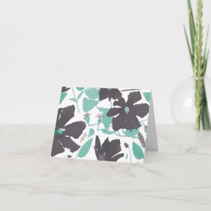 Carte Chic Féminin Gris Turquoise Motif Floral