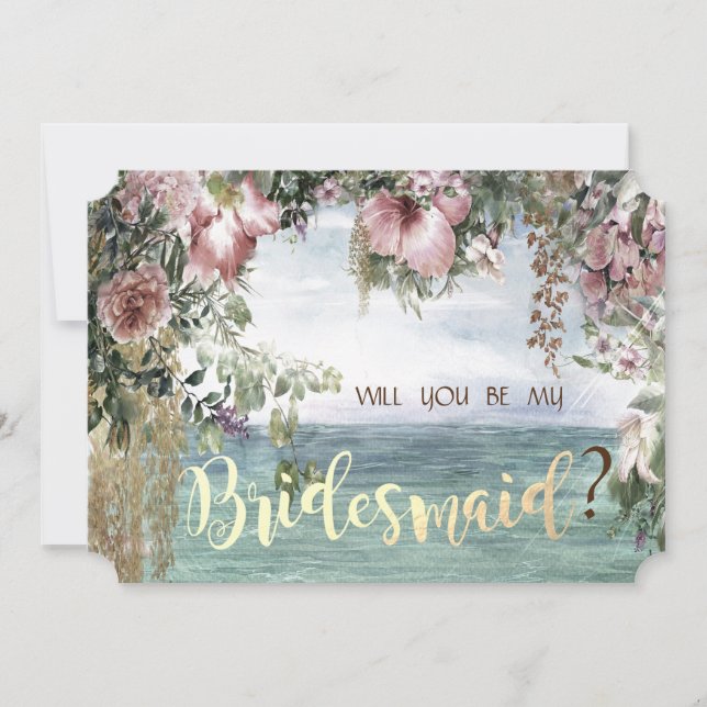 Carte Chic Fleurs Ocean Bridesmaid (Devant)