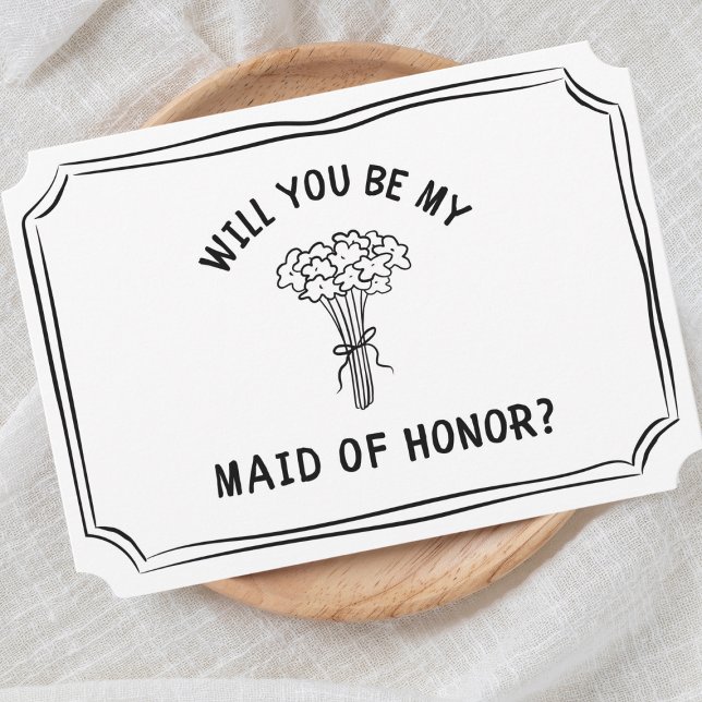 Carte Chic Floral Bow Bouquet Maid of Honor Proposition (Pop the question with this chic maid of honor card, featuring a hand-drawn floral design.)