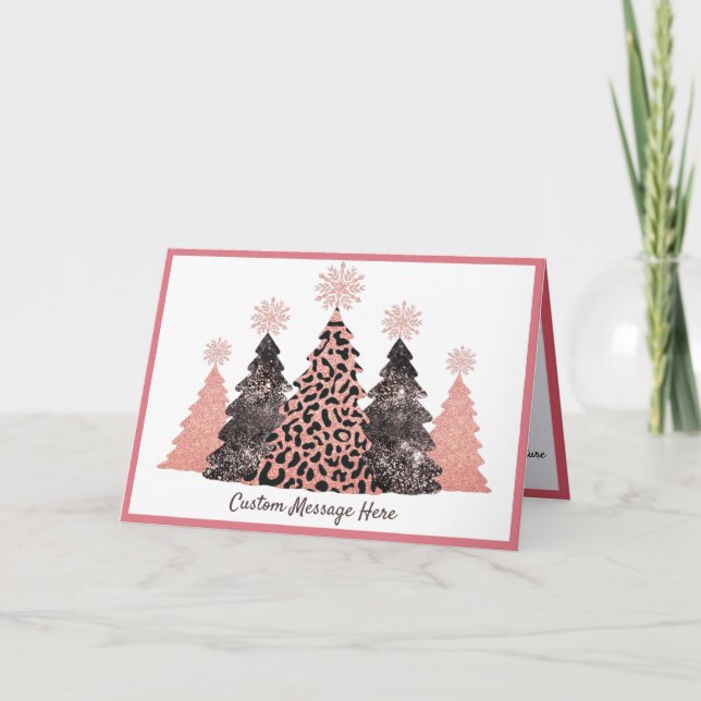 Carte Chic Glitter Christmas Trees Pink Leopard Gray (Devant)