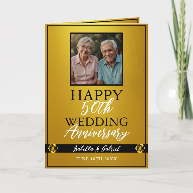 Carte Chic Gold Parents Photo 50th Anniversary (Devant)