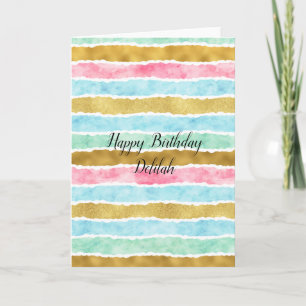 Carte Chic Gold Watercolor Stripes Anniversaire