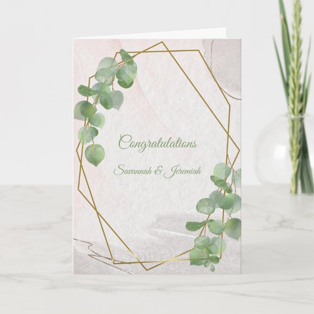 Carte Chic Green Gold Greenery Félicitations Mariage (Devant)