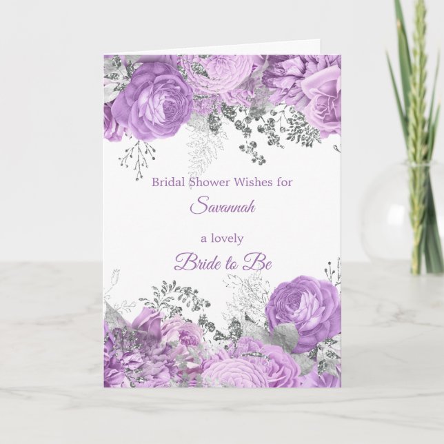 Carte Chic Lilac Silver Nom Floral Fête des mariées (Devant)