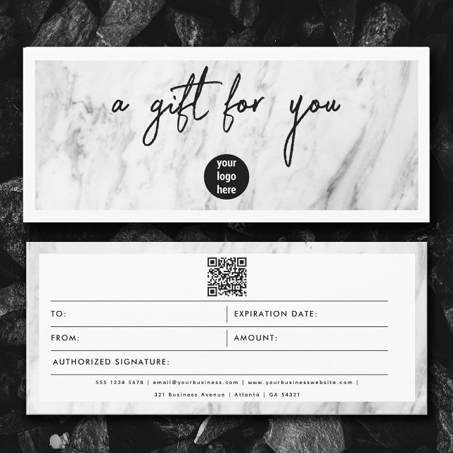 Carte Chic Marble Business Logo QR Code Certificat cadea (Chic Marble Business Logo QR Code Gift Certificate)