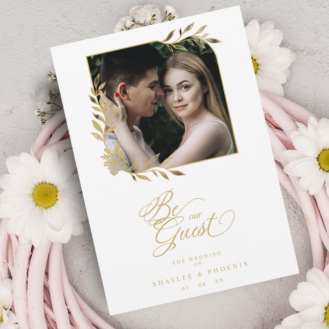 Carte Chic Mariage Luxe Branches Dorées Cadre Photo (Créateur téléchargé)