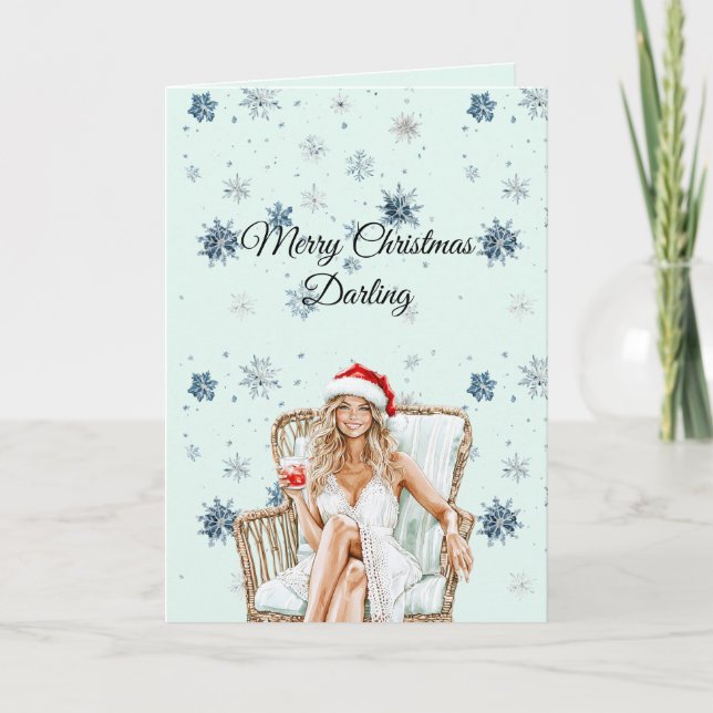 Carte Chic Mint Blue Snowflakes Blond Hair Female (Devant)
