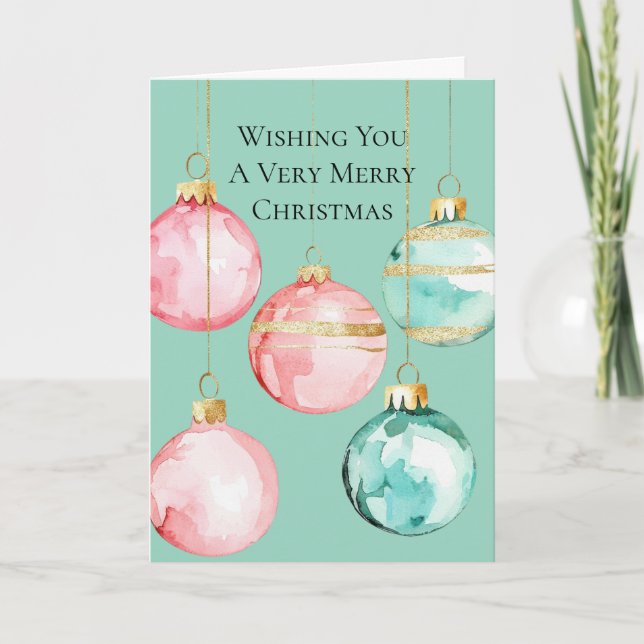 Carte Chic Mint rose or ornements de Noël (Devant)