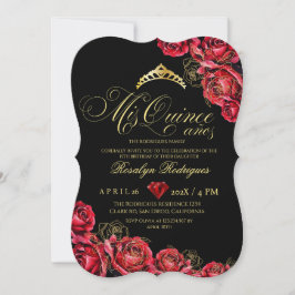 Carte Chic Mis Quince Noir rouge Tiara Diamond