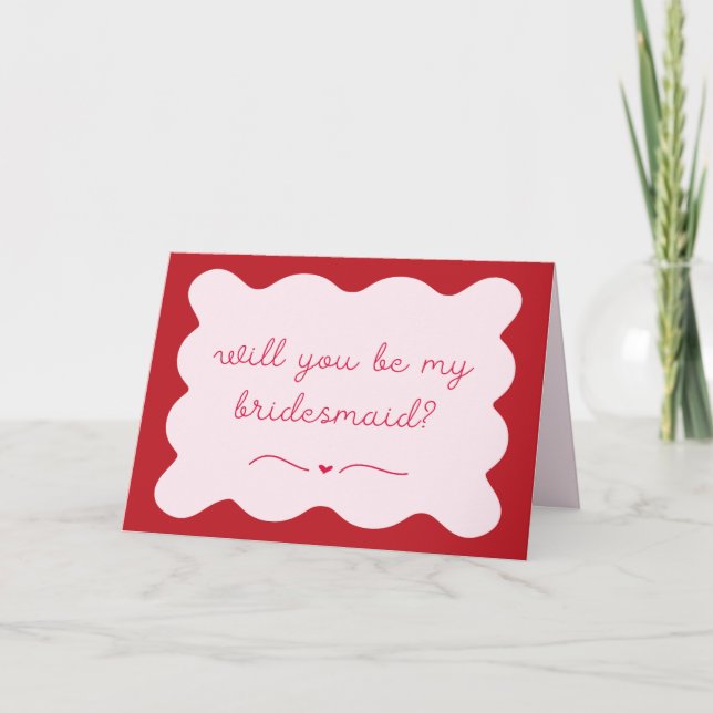 Carte Chic Moderne Rouge & Rose Tendance Bridesmaid Prop (Devant)