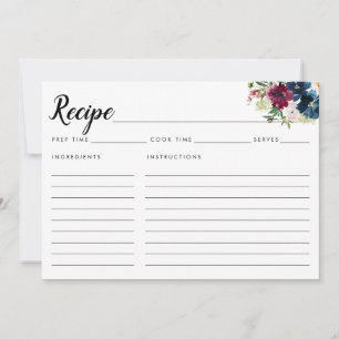 Carte Chic Navy Bleu Bourgogne Floral Aquarelle Recette