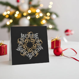Carte Chic Noël Star Gold Calligraphie Argent, Noir