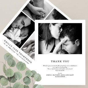 Carte Chic noir&blanc 5 Baby shower photo Merci