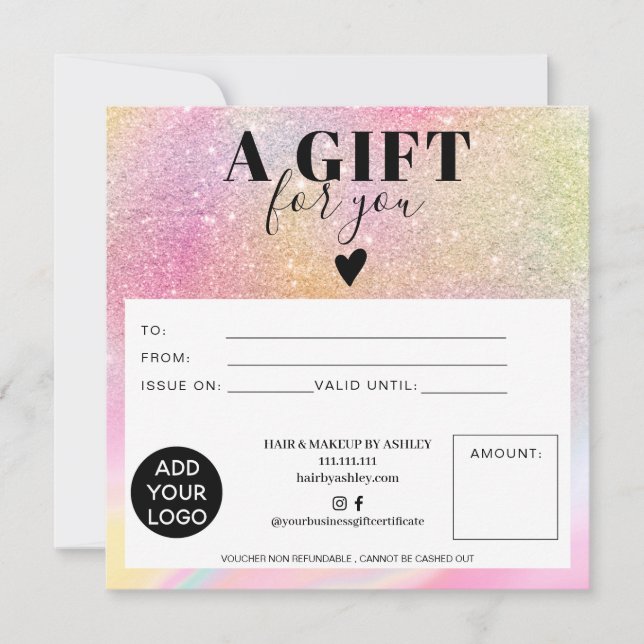 Carte Chic parties scintillant arc-en-ciel carré certifi (Devant)