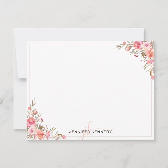 Carte Chic Peach Watercolor Florale Note (Devant)