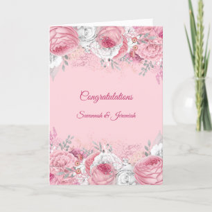 Carte Chic Pink Silver Floral Félicitations Mariage