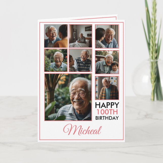 Carte Chic Red 8 Photo Collage 100e anniversaire (Devant)