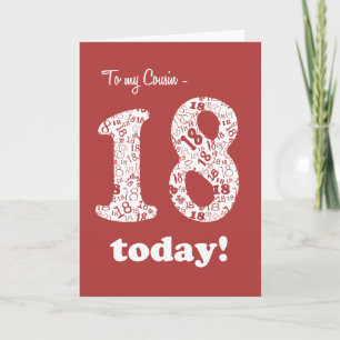 Carte Chic Red, Blanc 18e anniversaire pour Cousin