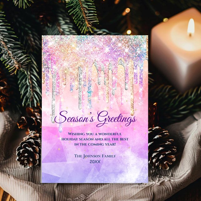 Carte Chic rose pourpre gouttes parties scintillant Nouv (Créateur téléchargé)