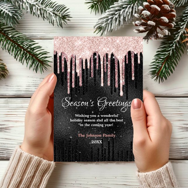 Carte Chic rose rougir gouttes noires Nouvel An Noël (Créateur téléchargé)