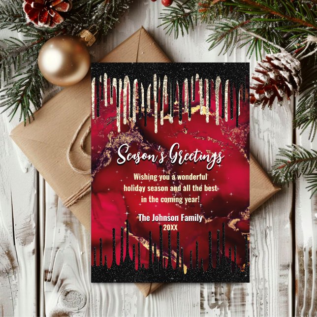 Carte Chic rouge noir gouttes parties scintillant Noël n (Créateur téléchargé)