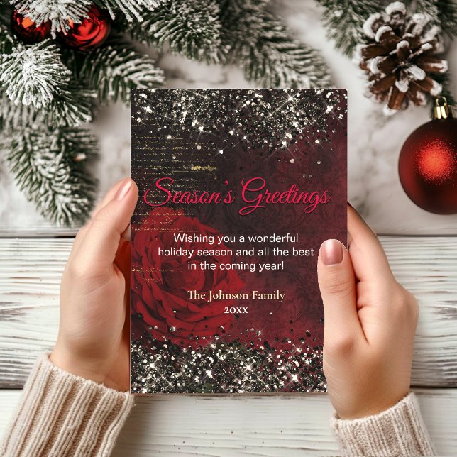 Carte Chic rouge or scintillant Noël nouvel an voeux (Créateur téléchargé)