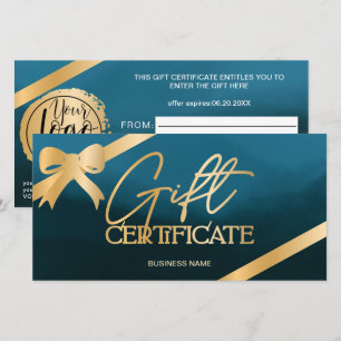 Carte Chic ruban de feuille d'or bleu logo certificat ca